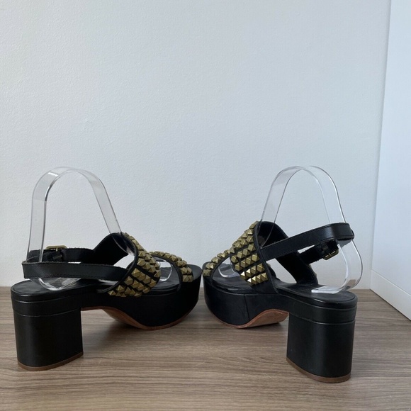 ASH Sandal Platform Black Leather Studded Sz 37/ 7 US Women❤️ - Picture 6 of 8